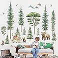 decalmile Large Pine Tree Woodland Wall Decals Forest Animal Bear Deer Wall Stickers Kids Room Baby Nursery Bedroom Wall Decor
