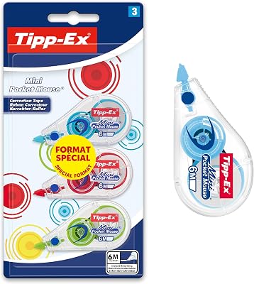 BIC Tipp-Ex Mini Pocket Mouse - Pack de 3 unidades, cores variadas