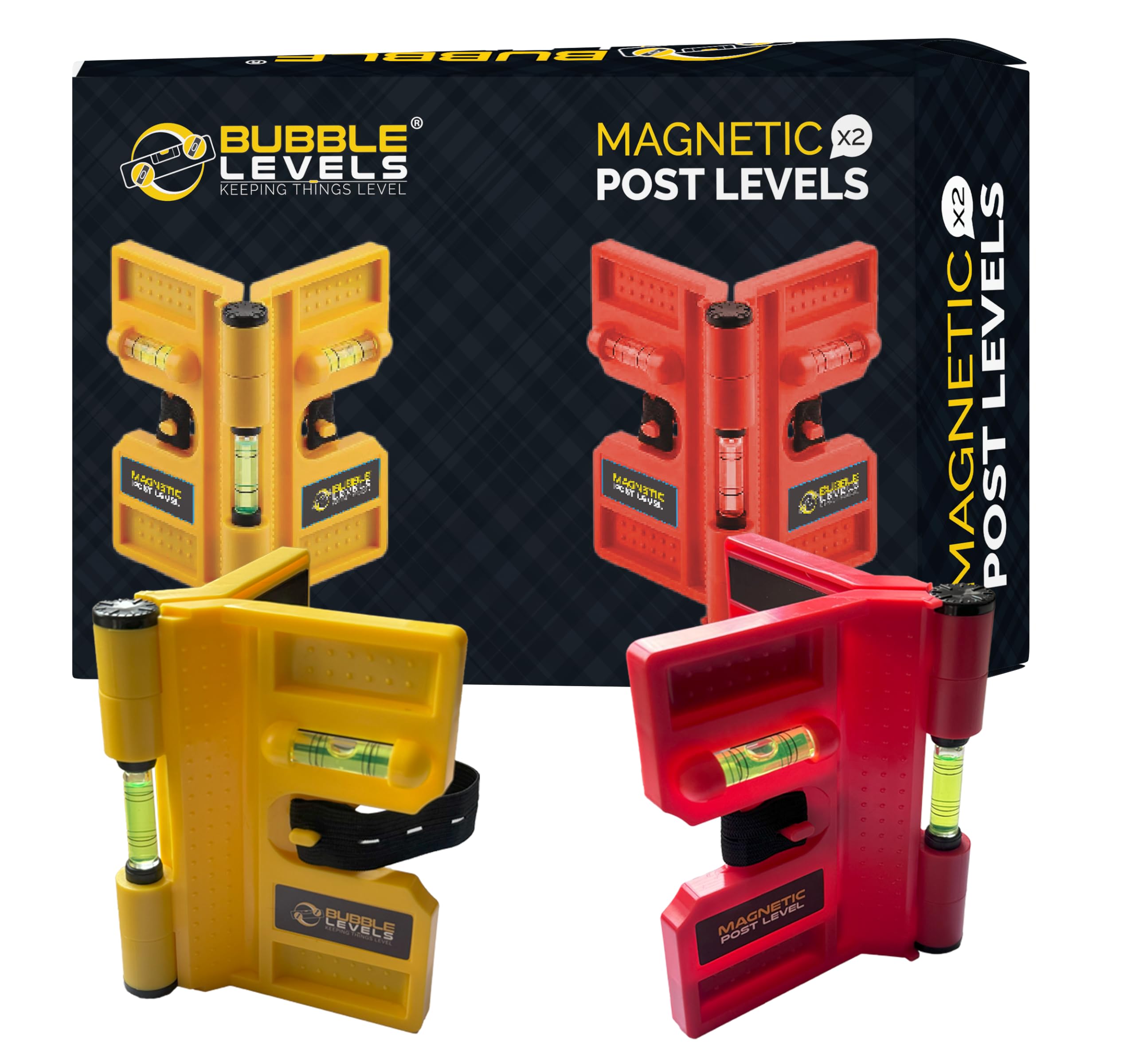 BUBBLE LEVELS | 2 Pack | Adjustable Folding Magnetic Spirit Levels | Magnetic Post, Pipe, Column and Corner Levelling Spirit Level | 188 mm x 134 mm