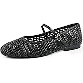 MALUQASS Woven Flats for Women Ballet Flats Faux Leather Mary Jane with Buckle Strap, Casual Office Woven Ballerina, Soft All-Day Comfy Dressy Shoes