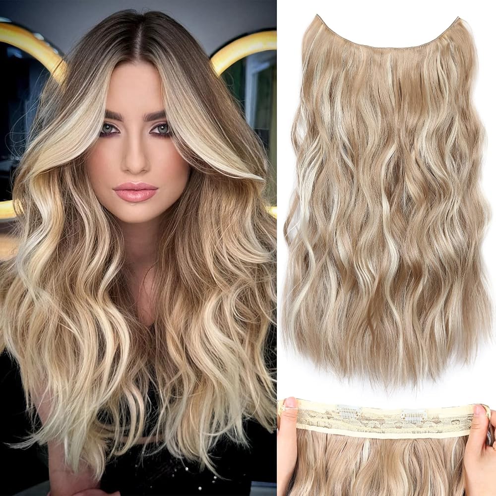 AliLeader Halo Hair Extension Transparent Wire 20 Inch Synthetic Wavy Dark Ash