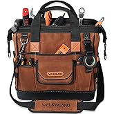 WELKINLAND 22-Pockets Hard Bottom Tool Bag, 14-Inch Waxed Canvas Tools Bag, 25L Heavy Duty Electrician Bags, HVAC Service Bags, Mechanic, Technician Tool Bag