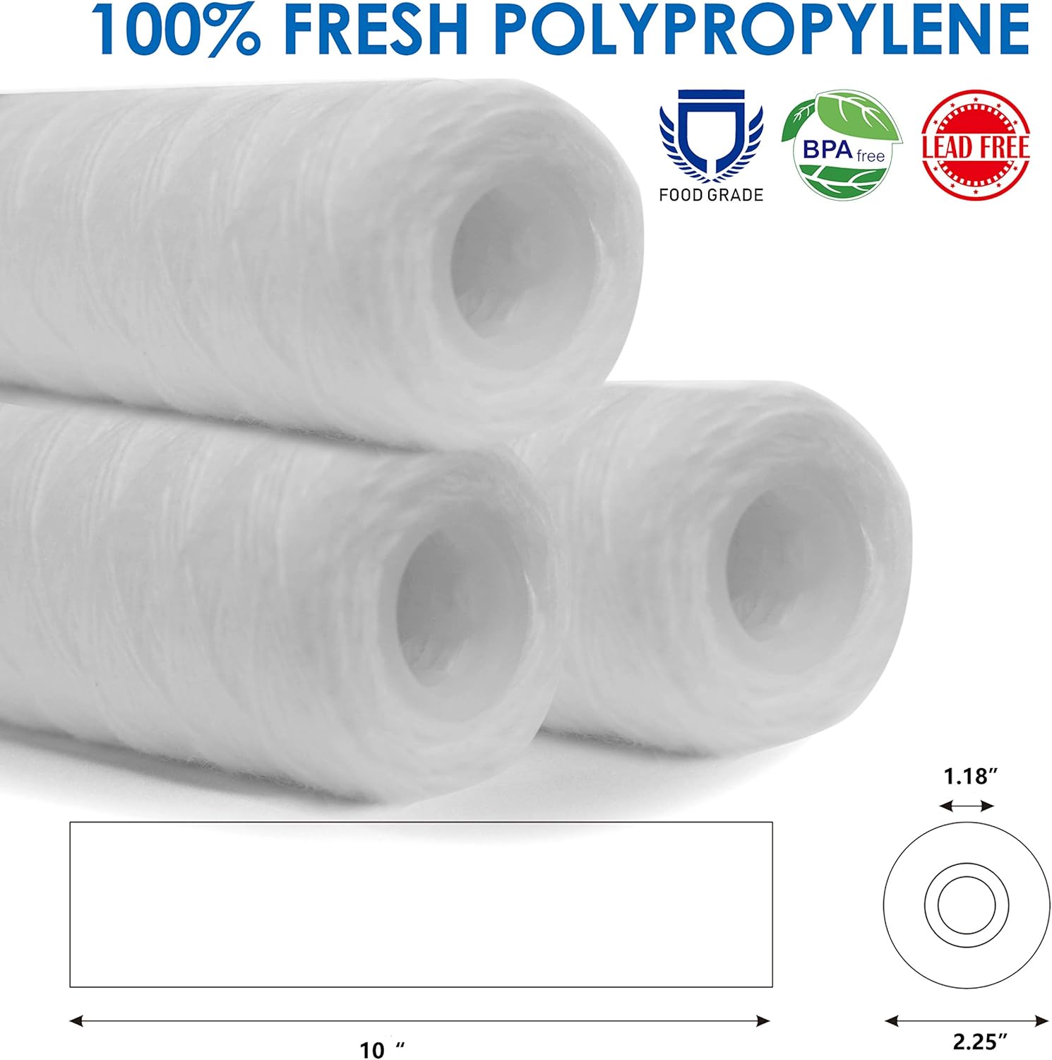 Lafiucy 5 Micron 10" x 2.5" String Wound Sediment Water Filter Cartridge, 5 Pack, Whole House Sediment Filtration, Universal Replacement for Most 10 inch RO Unit: Kitchen & Dining