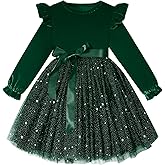 Neutocd Toddler Baby Girl Christmas Dress Long Sleeve Velvet Sequin Tulle Ruffle Winter Party Holiday Dress for Girls