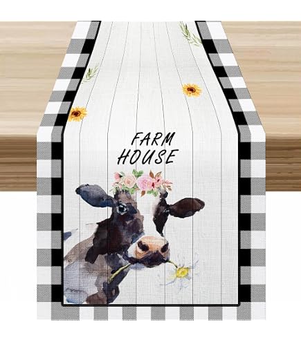 QYUNZS Cabin Bear Deer Table Runner – Rustic Farmhouse Burlap Table Decor, 13x70 Inches