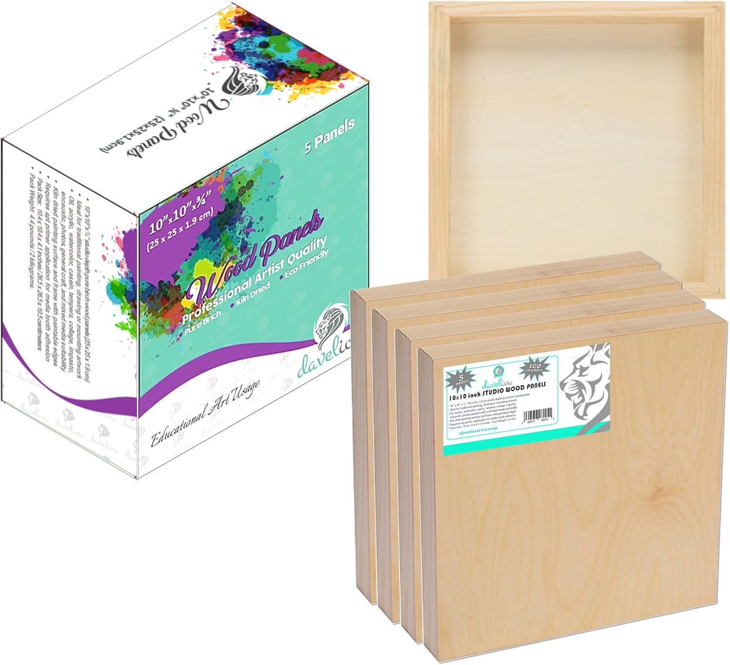 Daveliou 10x10 inch (25 x 25 cm) Wooden Painting Board 5Pack Birch