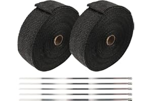 MAHIONG 2 Rolls 2 Inch x 50 Feet Black Exhaust Heat Wrap, Fiberglass Motorcycle Exhaust Wrap with 20pcs Stainless Steel Ties