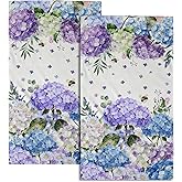 Giwawa Hydrangea Flowers Towel Set of 2 Blue Purple Watercolor Spring Summer Floral Bees Decorative Hand Towels Soft Microfiber Seasonal Face Towel Washcloth for Bathroom Guest Gym Spa Hotel