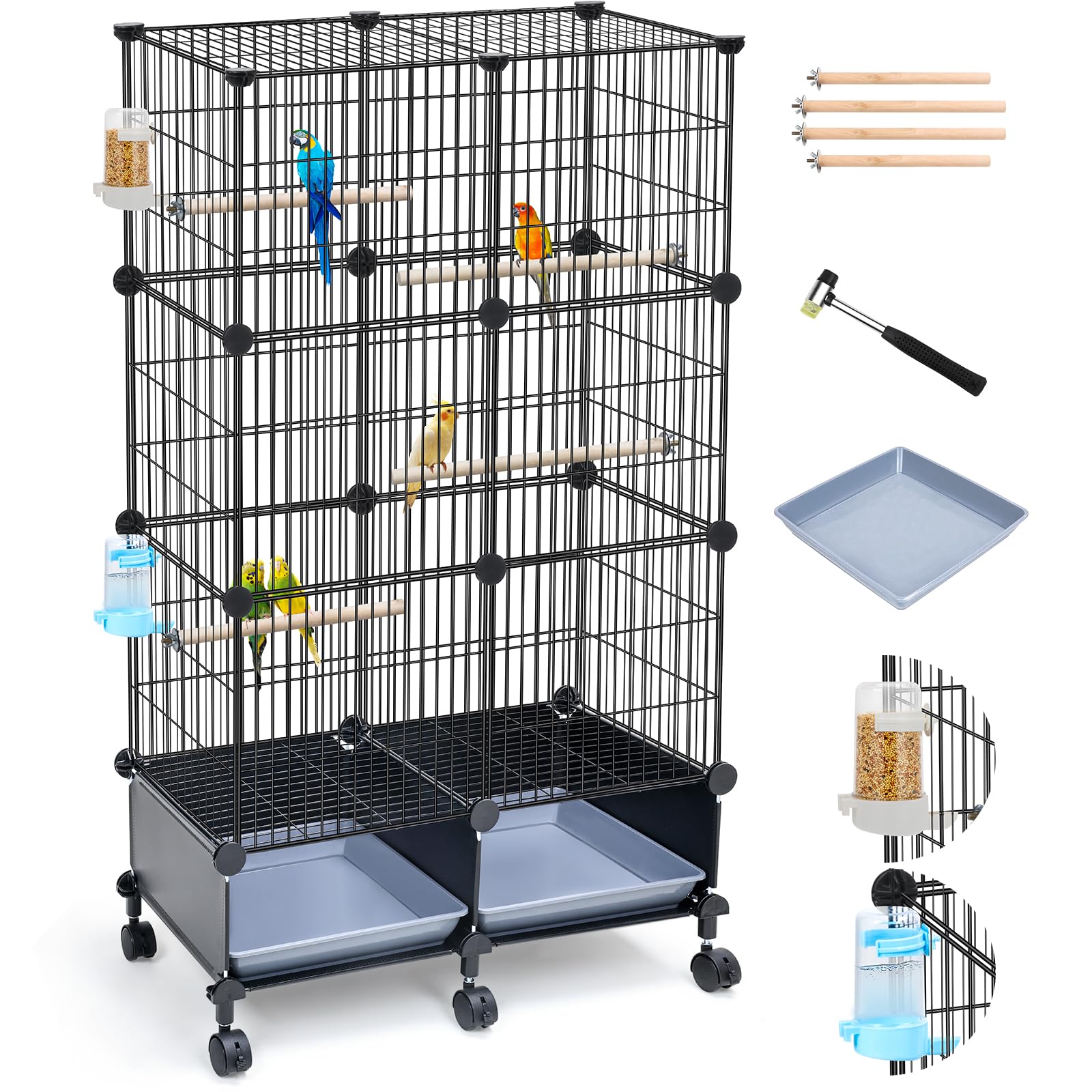 Photo 1 of VISCOO 46-Inch Bird Cage, with Wooden Perches, Metal Parakeet Cage with Slide-Out Tray, Water Bottle & Feeder, Bird Cages for Parrot, Parakeets, Cockatiel, Lovebird, Pigeon and Small Mid-Sized Birds