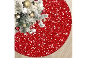 MODFUNS Red Christmas Tree Skirt 46 Inch Large Xmas Tree Skirt Sequins Christmas Tree Floor Mat Embroidered Tree Skirt Luxurious Round Christmas Tree Carpet for Christmas Halloween Party Holiday Decor