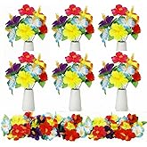 Hotop 6 Pcs Hawaiian Flower Bouquet for Tables Faux Hibiscus Flowers Bouquet Artificial Fake Tropical Flowers for Luau Summer Themed Party Favors Home Office Garden Decoration Supplies