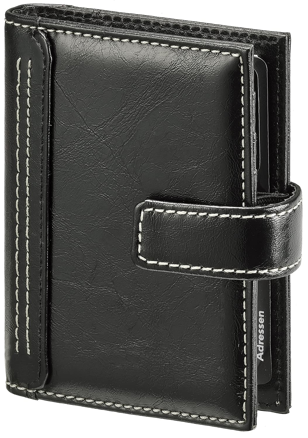 bsb bsb Mini 02-0138 Organiser Weekly Planner Appointment Calendar – 2026 – Approx. A8 – Soft Film, Embossed, Black with White Stitching – Ring Binder with 5-Hole Punch, Refillable