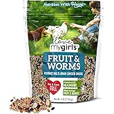 Love My Girls 5lb Chicken Snacks - Gourmet Fruit &amp; Mealworms Bird Treats | Corn-Free Multi-Grain Mix with Dried Papaya, Raisins, and Cranberries. NutriThrive Vitamin Enriched Protein Supplement
