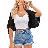 BB&KK Womens Crochet Shrug Summer Cardigans Hollow-Out Batwing Sleeve Lightweight Open Front Bolero Sweaters