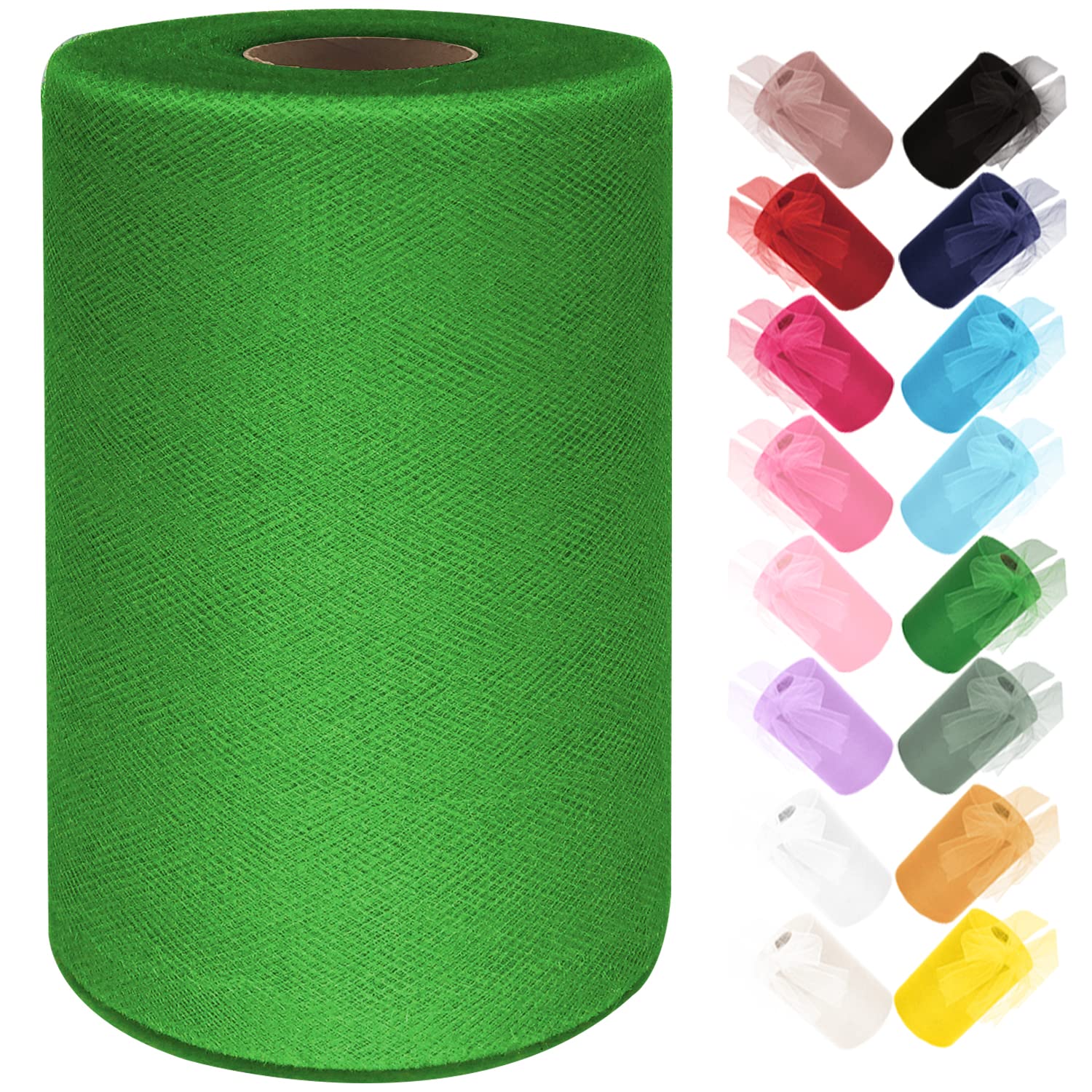 Ableme Deco Tulle Fabric Roll 6 Inches x 100 Yards (15cm x 91m) Tulle for Tutu Dress Pom Poms Gift Wrapping Baby Shower Wedding Decor (Green)