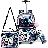 Meetbelify Rolling Backpack for Girls Backpack with Wheels for Elementary Student Kids School Bag with Lunch Box Pencil Case for Girls Ages 6-8 Years Old