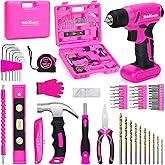 8V Pink Cordless Drill Set, 64 Pcs Pink Power Drill Tool Kit for Women, 3/8"Keyless Chuck Electric Screwdriver Driver Kit for Home DIY and Repair, USB Charger and Storage Box Included