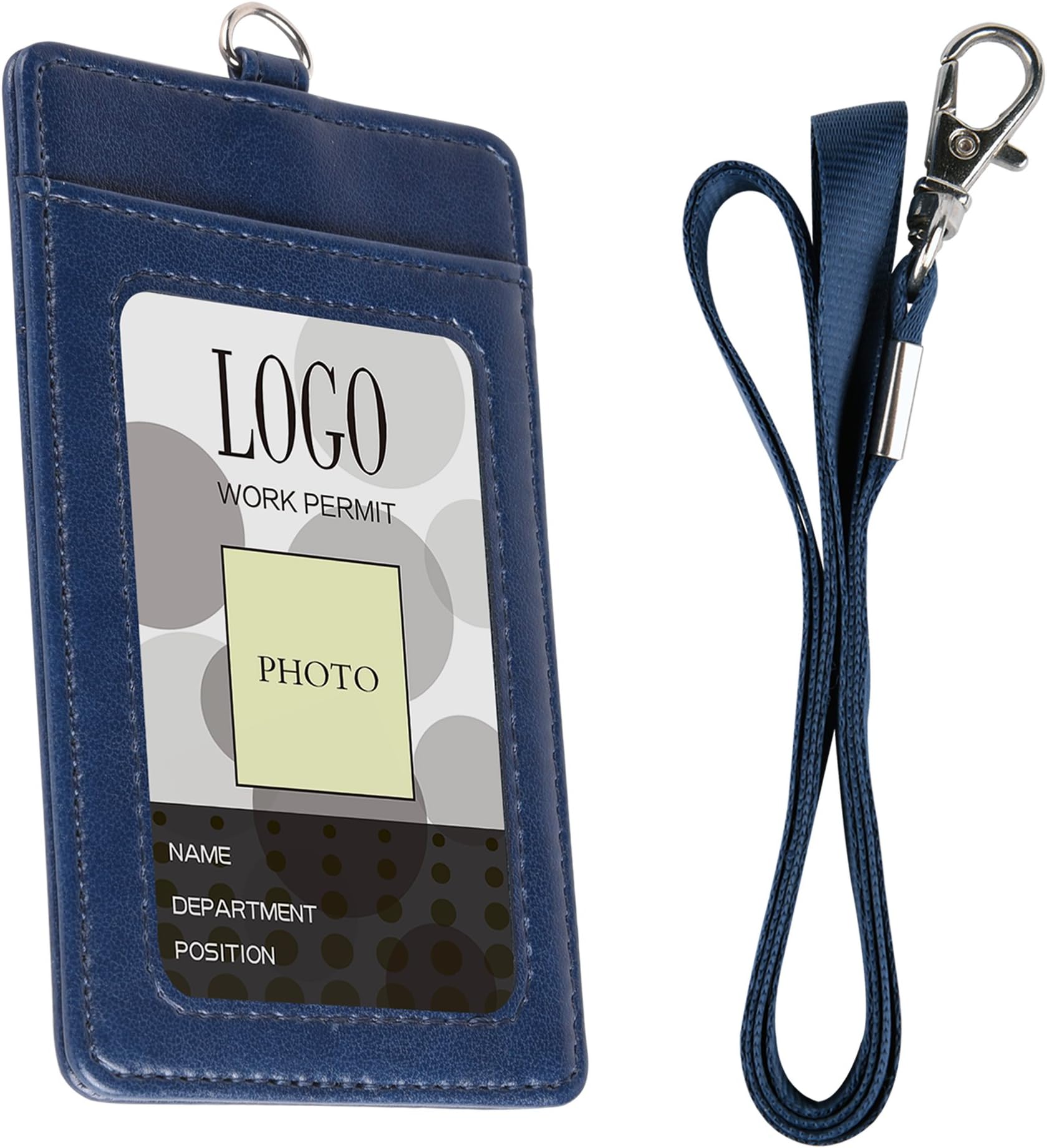 Arae Card Holder Vertical PU Leather Badge Holder with 1 Clear ID Card Window 1 Card Slot and 1 Neck Lanyard for Office/School ID Credit Card Driver License - Blue