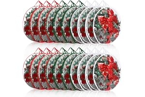 Aliceset 9 Pcs Wreath Storage Bag Container 36'' Clear Window Christmas Storage Bag Artificial Wreath Holder Plastic Bag Handle Dual Zipper for Seasonal Holiday Wreath Organization(White, Green, Red)
