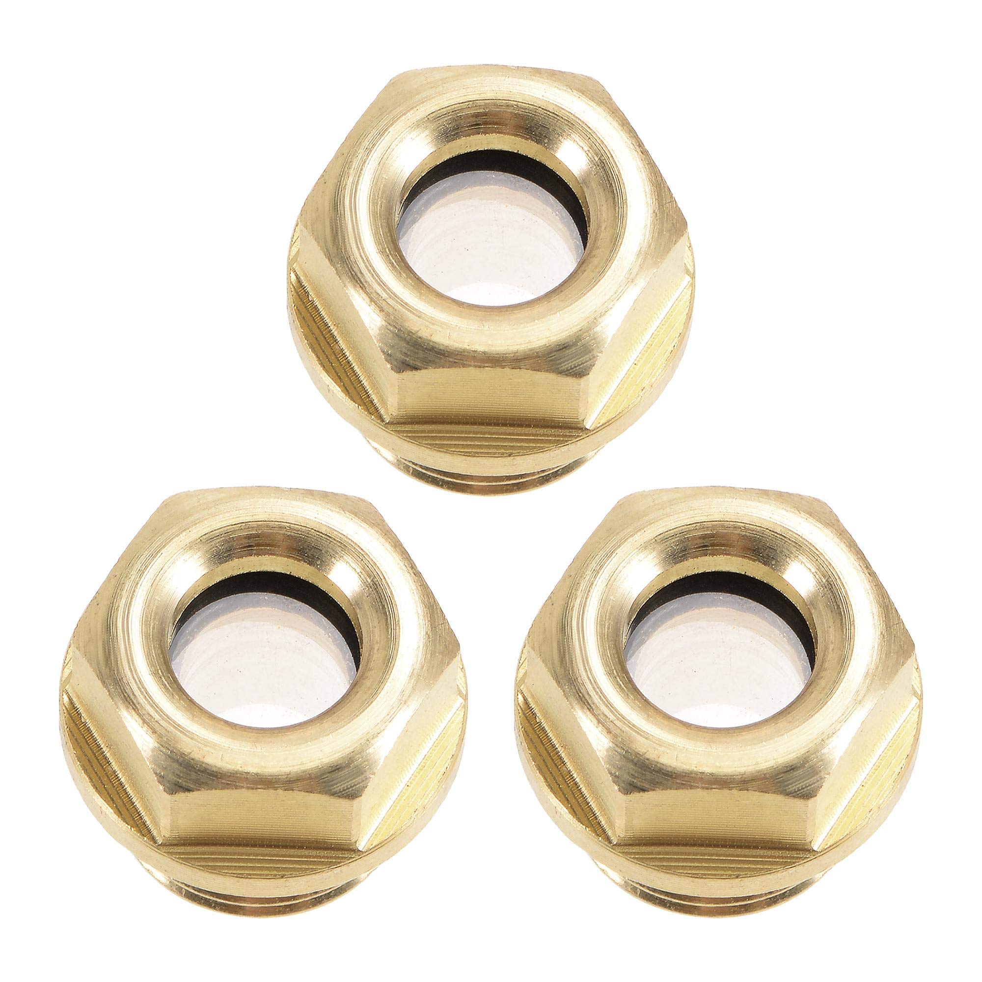 sourcing map Oil Liquid Level Gauge Sight Glass G1/4 Male Threaded Brass Air Compressor Fittings with O-Ring, Yellow 3Pcs