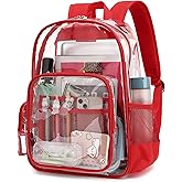 Mimfutu Heavy Duty Clear Backpack School Backpack, PVC Transparent Backpacks See Through Bookbag for Girls Boys Women Men (Red)