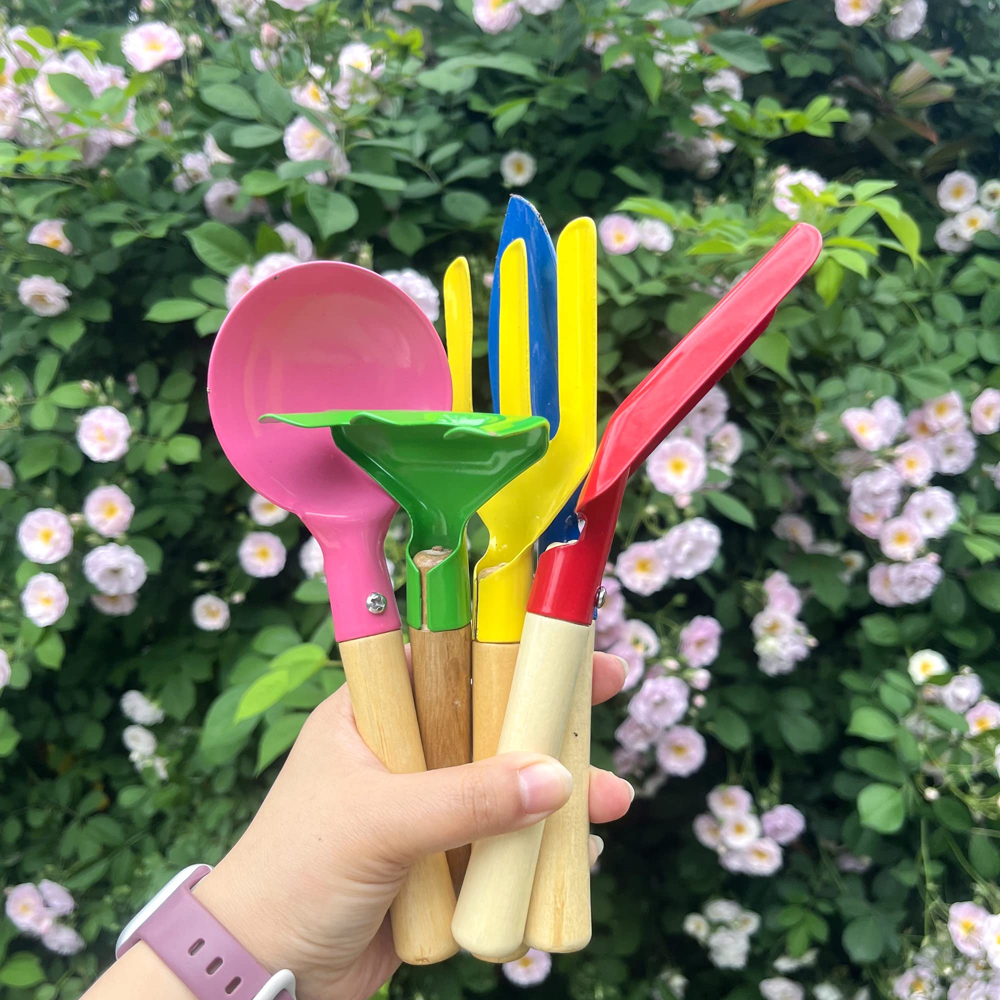 Kids Gardening Tools Set, 5PCS Gardening Tools for Kids Metal with Sturdy Wooden Handle Safe Gardening Tools 8