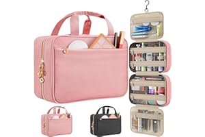 Voyree Travel Toiletry Bags, Portable Travel Bag with Hanging Hook for Women, Waterproof and Hanging Makeup Bag Travel Organizer Accessories for Travel Essentials (Pink, Medium)