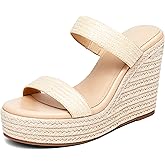 Coutgo Womens Wedge Platform Sandals Espadrilles Two Strap Woven Slip On Summer Cute Slide Sandals