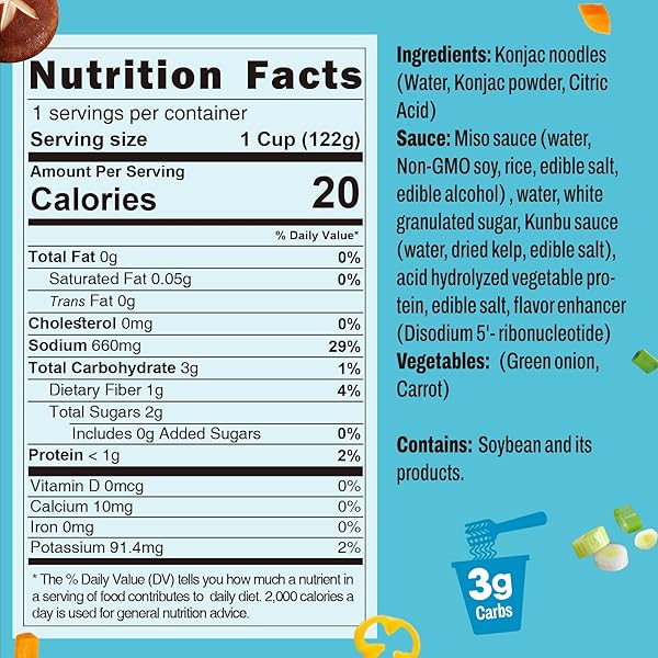 VOLO VERO KONJAC NOODLE INSTANT SOUP CUP MISO FLAVOR, 6 PACKS, GLUTEN FREE, LOW CARB, LOW CALORIE, LOW SUGAR, LOW GI, KETO SHIRATAKI NOODLES PASTA ANGEL HAIR, READY TO EAT, HEALTHY DIET FOOD, HOLIDAY GIFTS