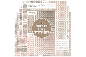 bloom daily planners Muted Neutrals Calendar Essentials Planner Stickers - 8 Sheets, 1629 Stickers Per Pack! - Color Coordinating Monthly Headings, Dates, Icons, Etc. - Aesthetic Boho