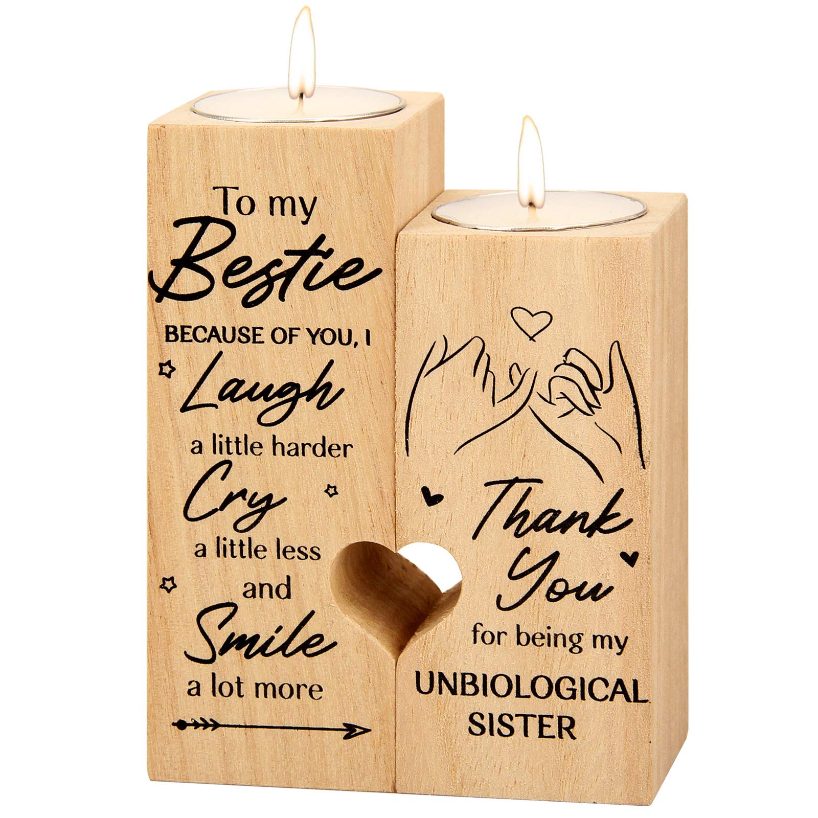 Heart-shaped Candlestick-Candle Valentines-Decoration Birthday-Wooden Candle - best friends gifts-craft, best friend candle.(To My Bestie)