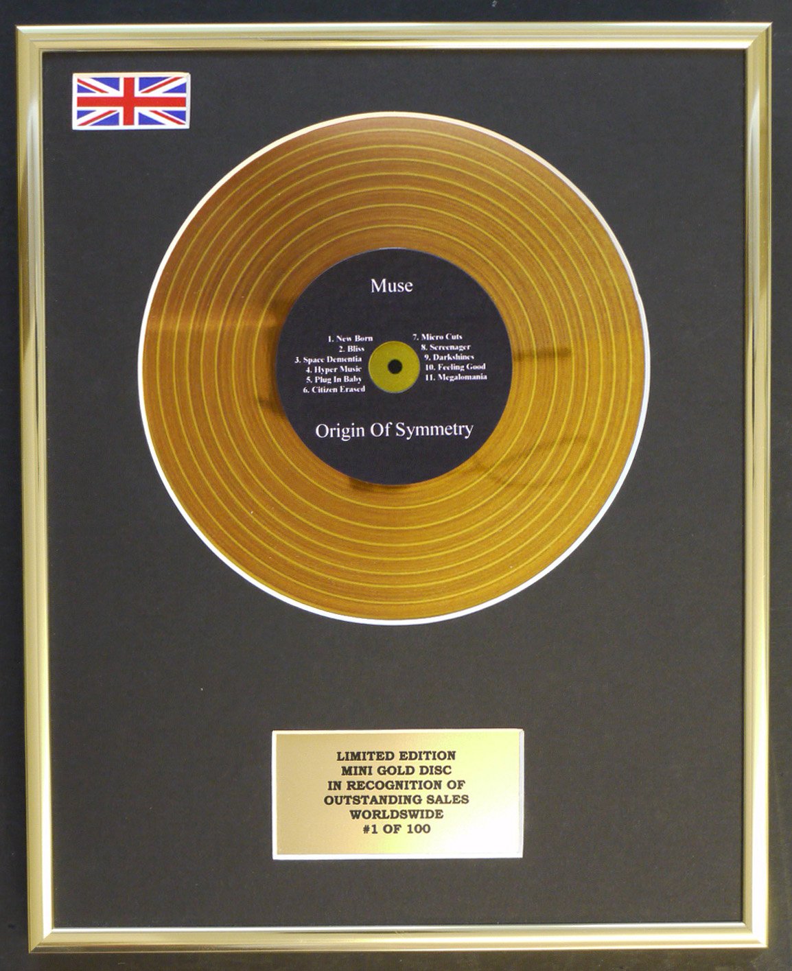 Limited Edition mini gold disc Display MUSE/MINI GOLD DISC DISPLAY/LIMITED EDITION/COA/ORIGIN OF SYMMETRY
