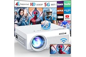 Projector with WiFi and Bluetooth, FUDONI 5G WiFi Native 1080P Outdoor Projector 15000L Support 4K, Portable Movie Projector with Screen and Max 300", for iOS/Android/Laptop/TV Stick/HDMI/USB/VGA/TF