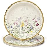 Fun Express Floral Paper Dinner Plates with Gold Accents - Disposable Food Plates - Dinner Serving Supplies Plates for Floral Theme Parties - Perfect for Bridal Showers and Weddings - 8 Pieces