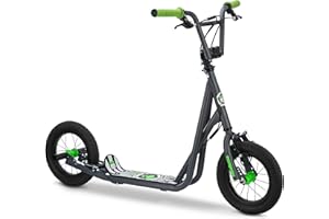 Mongoose Expo Kick Scooter, BMX-Style Handlebar & Brake Cable Rotor, Wide Foot Deck for Kids Youth Boys Girls Ages 6 and Up, Rear Axle Pegs, 12-Inch Air Tires, and Max. Weight of 175 lbs.