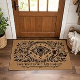 Protective Eye Doormat 36 x 24 Inch, Floral Mystic Door Mat Indoor Outdoor | Floral protective eye artwork with a guarded message adds a mystical botanical touch to creative home entrances.