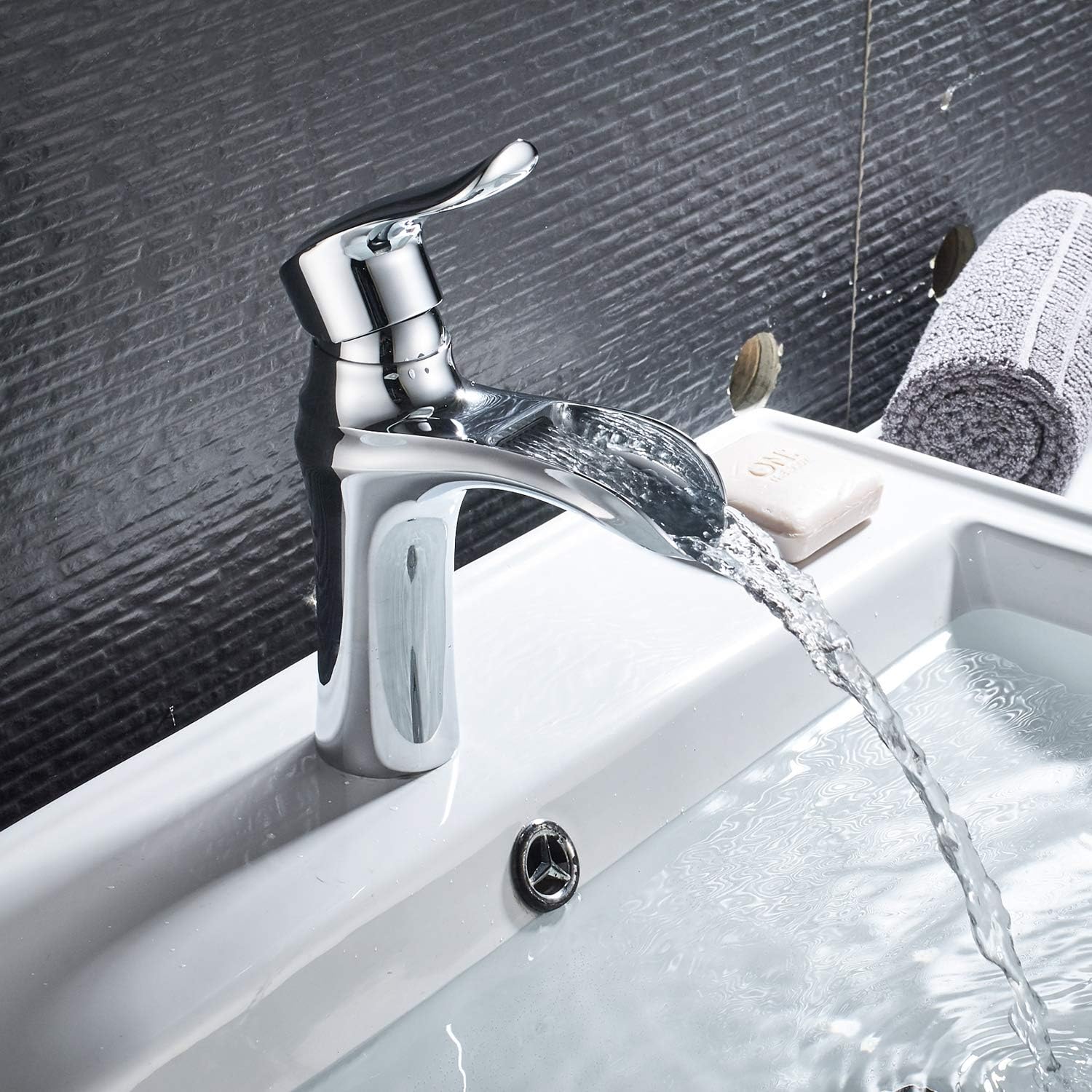 Widespread Vessel Sink Faucet Single Handle Bathroom Bowl Vessel Waterfall One Hole Deck Mount Lavatory Faucet Chrome Finish Tall 7.5inch