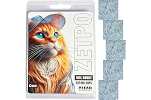 ZETPO 100 pcs Cat Nail Caps | Cat Claw Covers | with Adhesives and Applicators (Clear, M)