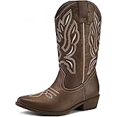 mysoft Women's Western Cowboy Boots Embroidered Mid-Calf Pointed Toe Cowgirl Boot