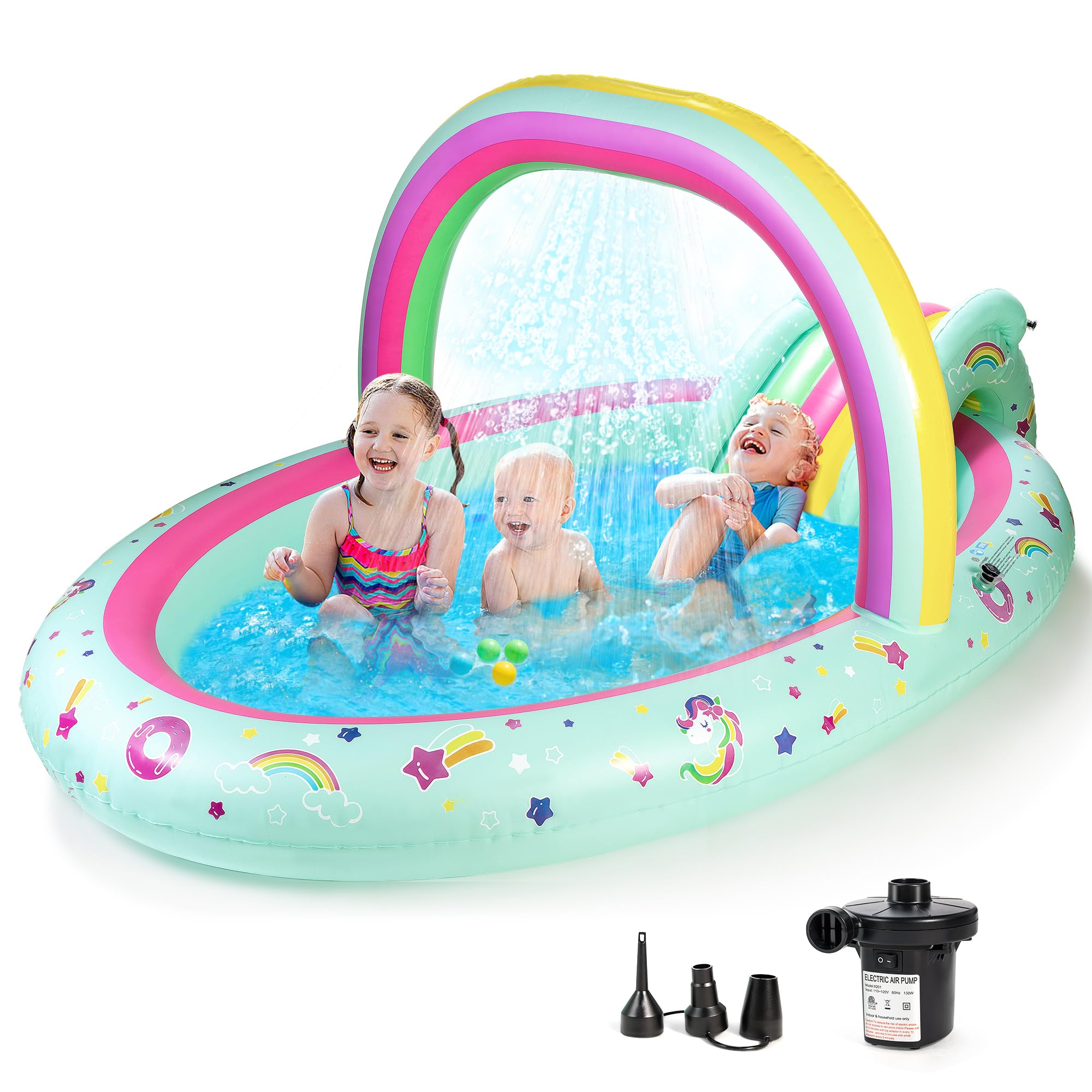 Mua Rainbow Unicorn Inflatable Play Center Kiddie Pool with Slide and ...