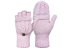 Beurlike Winter Fingerless Gloves Mittens for Women Men Warm Wool Knitted Convertible Flip Top Mittens Cold Weather