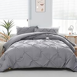 DOWNCOOL Twin Comforter Set - Pintuck Grey Bedding
