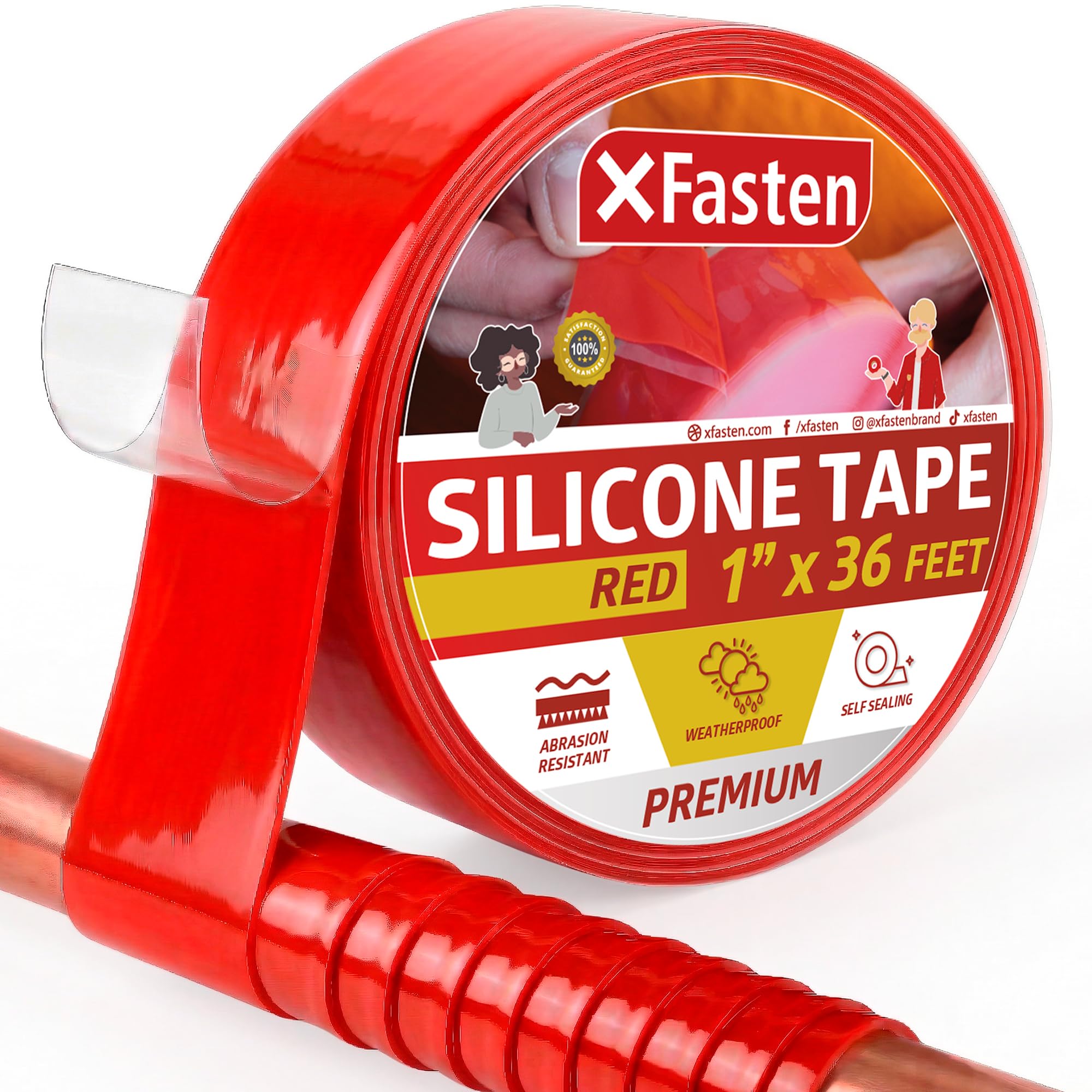 XFasten Silicone Self Fusing Tape 1-Inch x 36-Foot (25.4mm x 10.97m) (Red) Silicone Repair Tape
