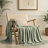 EVERGRACE Soft Chenille Throw Blanket for Couch, Cozy Plush Fuzzy Decorative Chenille Knit Throw Blanket with Tassels, Lightweight Blanket and Throws for Bed Sofa Gift Home Decor, Sage Green 50"x60"