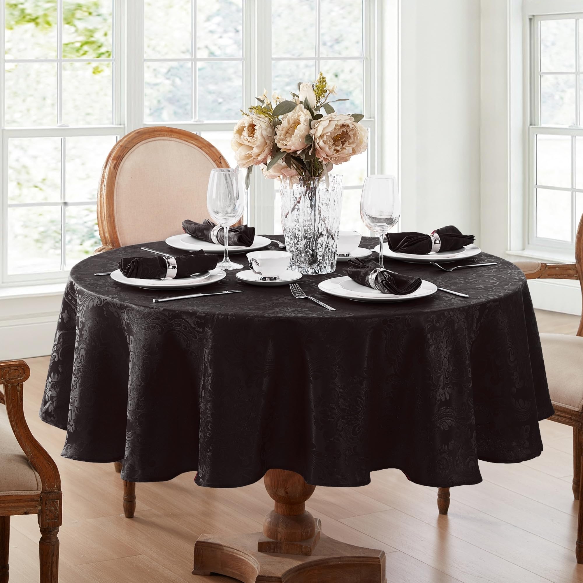 Elrene Damask Tablecloth, Polyester, Black, 90" Round — image 1