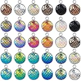AUEAR, 30 Pack Mermaid Resin Pendants Fish Scale Pendant Flat Round for DIY Craft