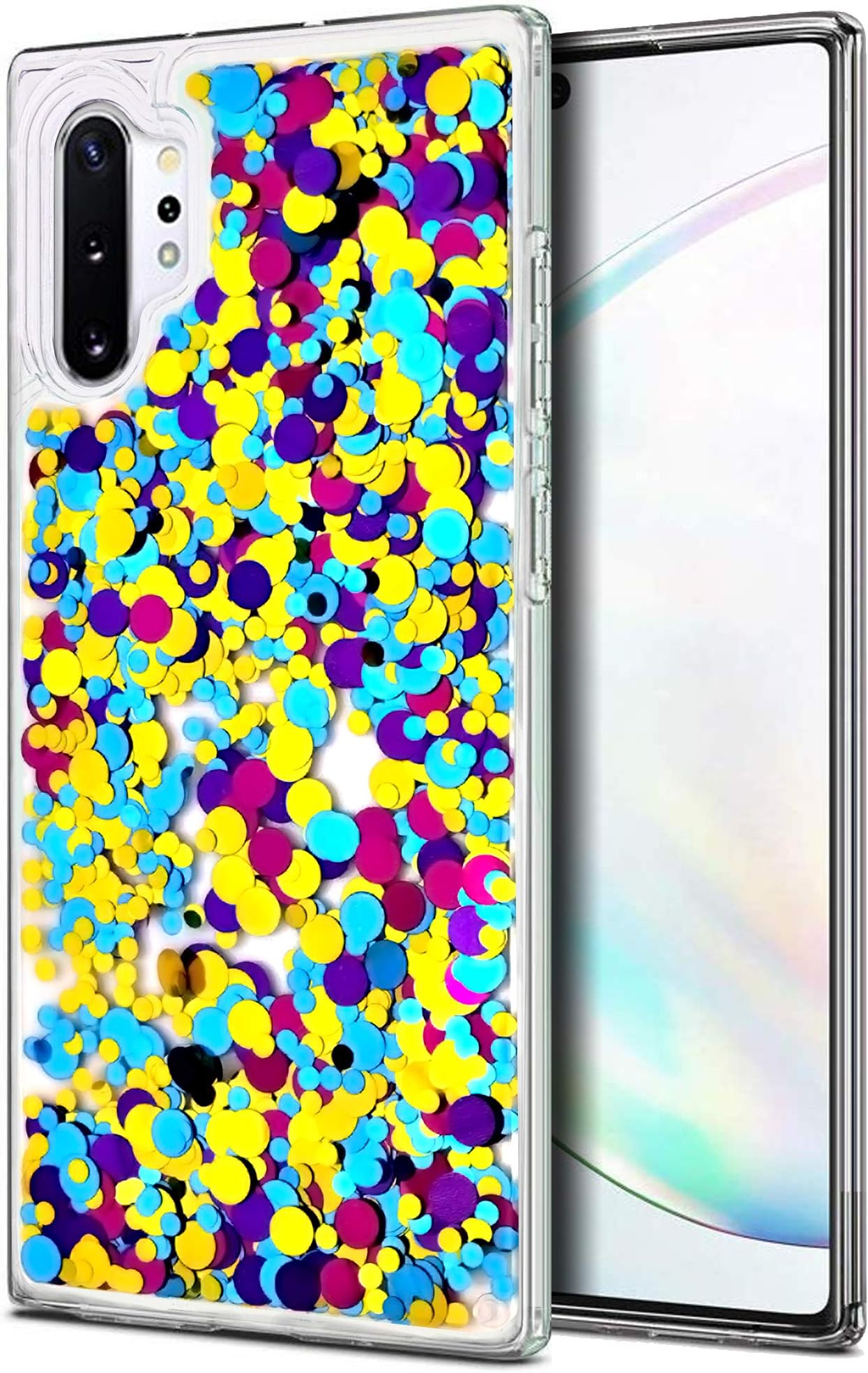 VenSen Waterfall Confetti Case for Samsung Galaxy Note 10 + Plus 5G Clear Soft TPU Liquid Quicksand Bling Sequin Sparkle Glitter Bumper Girl Women Cover for Note10Plus Note10+ (Colorful)