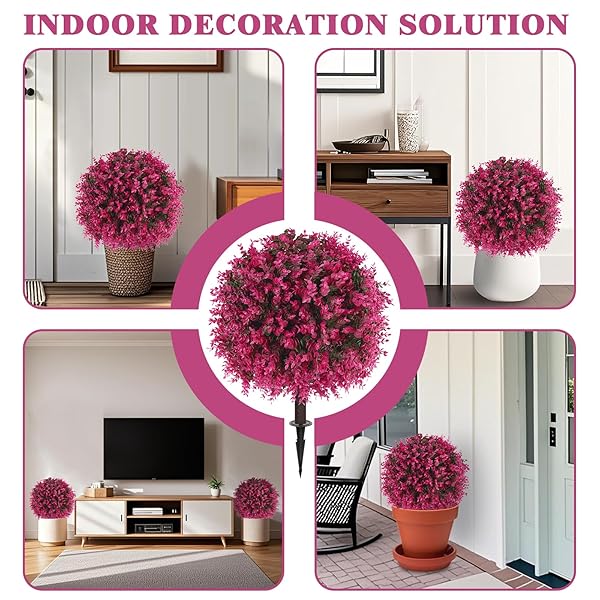 GROOY ARTIFICIAL TOPIARY TREE WITH PINK EUCALYPTUS, SET OF 2 ARTIFICIAL SHRUB BUSHES WITH GROUND SPIKE, FAKE EVERGREEN TREE FOR PORCH, ARTIFICIAL PLANTS FOR OUTDOOR PLANTERS INDOOR UV RESIST