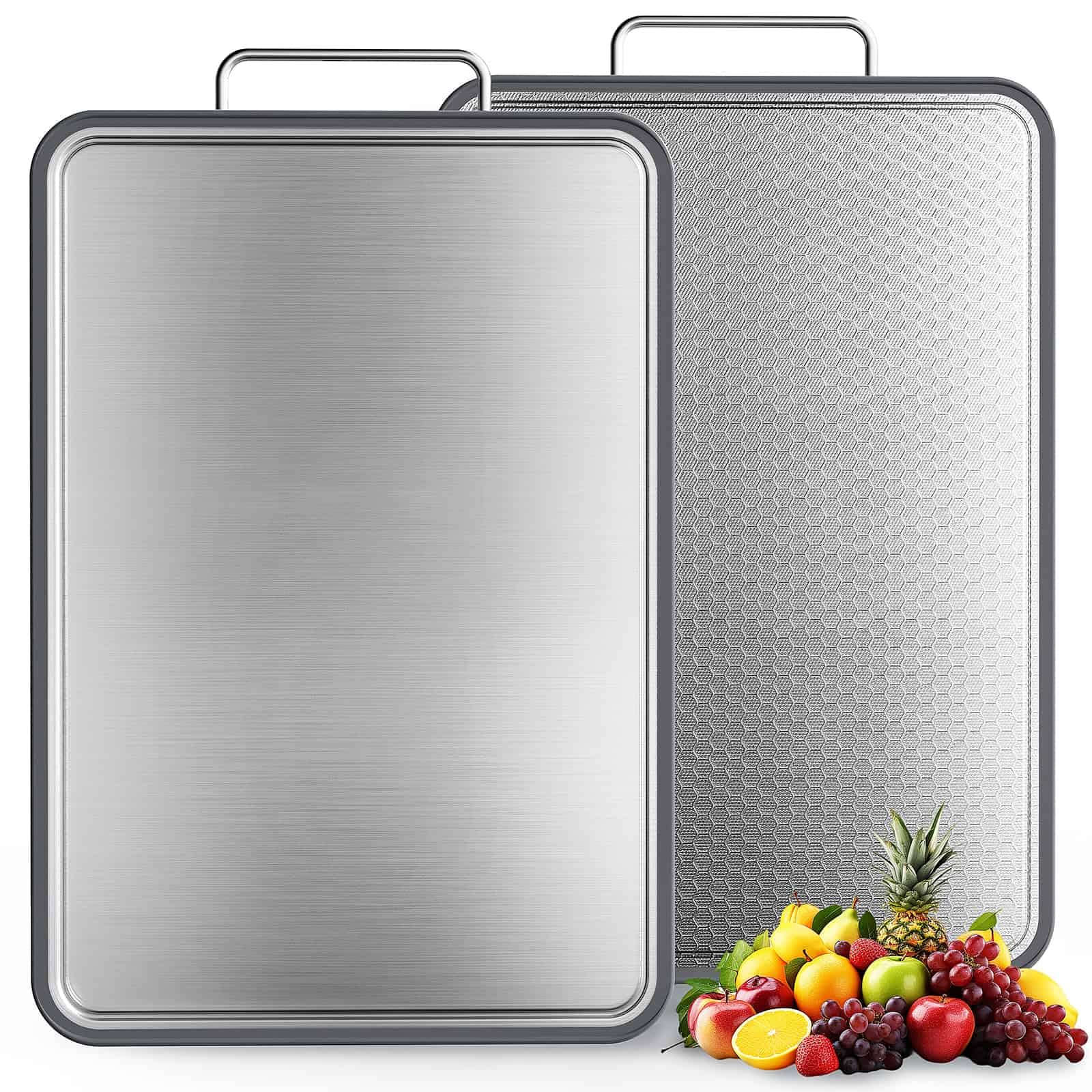 Photo 1 of INZOO Double-Sided Stainless Steel Cutting Board for Kitchen, 16''×11'' Scratch-Resistant Cutting Board for Meat, Vegetables & Fruits, Rust-Resistant Chopping Board with Juice Groove on Both Sides