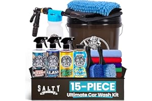 SALTY CAPTAIN EST - 2019 Salty Captain Ultimate 15-Piece Car Cleaning Kit – Car Wash Kit with 15L Bucket, Hand Mitt Towels, Brushes & 4x Cleaning Fluids – Includes Foam Blaster Gun – Premium Quality & Easy to Use